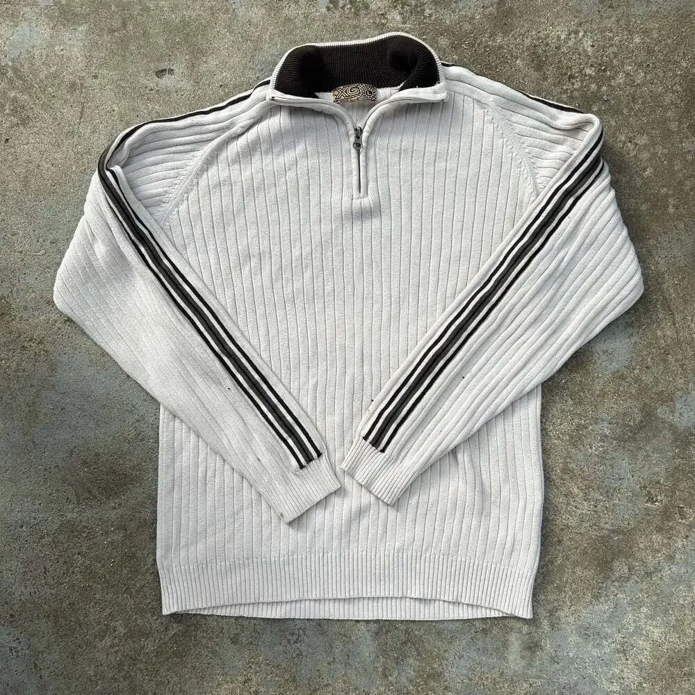 Vintage XG Ribbed Knit Quarter Zip Sweater Striped Skater Y2k